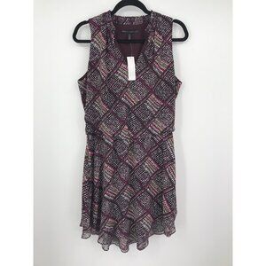 White House Black Market Sleeveless V-Neck Dress Burgundy Black Medium NEW